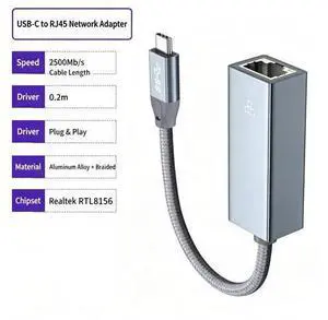 USB-C to 2.5G Ethernet Adapter RTL8156 Chipset, 2500Mbps RJ45 Wired LAN Network Converter, Plug & Play Type-C Gigabit Ethernet Dongle Compatible with Windows 7/8/10/11, MacBook, Laptops & Desktops USB-C to 2.5G Ethernet Adapter RTL8156 Chipset, 2500Mbps RJ45 Wired LAN Network Converter, Plug & Play Type-C Gigabit Ethernet Dongle Compatible with Windows 7/8/10/11, MacBook, Laptops & Desktops