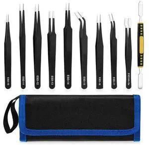 10 Pack ESD Anti-Static Stainless Steel Precision Tweezers Set with Storage Bag, for Soldering, Electronics Repair, Jewelry Craft & Lab Use 10 Pack ESD Anti-Static Stainless Steel Precision Tweezers Set with Storage Bag, for Soldering, Electronics Repair, Jewelry Craft & Lab Use
