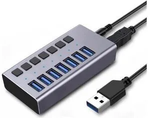 Powered USB Hub - 7 Ports 36W USB 3.0 Data Port Aluminum Housing Individual On/Off Switches 12V/3A Power Adapter, 5Gbps High Speed USB 3.0 Hub for Laptop, PC, Computer, Mobile HDD Powered USB Hub - 7 Ports 36W USB 3.0 Data Port Aluminum Housing Individual On/Off Switches 12V/3A Power Adapter, 5Gbps High Speed USB 3.0 Hub for Laptop, PC, Computer, Mobile HDD