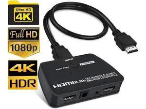 HDMI Splitter 1 in 2 Out, HDMI Splitter 1x2 Power 4K HDMI Splitter with 3.5mm & SPDIF audio out, 4K@60Hz Dual Monitors Duplicate/Mirror for PS4 Fire Stick HDTV HDMI Splitter 1 in 2 Out, HDMI Splitter 1x2 Power 4K HDMI Splitter with 3.5mm & SPDIF audio out, 4K@60Hz Dual Monitors Duplicate/Mirror for PS4 Fire Stick HDTV