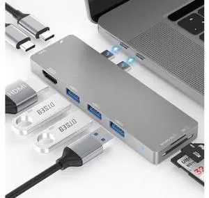 8-in-2 Dual USB C Hub Adapter for MacBook Air 2019/2018,MacBook Pro 2019/2018/2017/2016 with 4K HDMI,Thunderbolt 3 Port,100W PD,SD/TF Card Reader,3 USB 3.0 Ports 8-in-2 Dual USB C Hub Adapter for MacBook Air 2019/2018,MacBook Pro 2019/2018/2017/2016 with 4K HDMI,Thunderbolt 3 Port,100W PD,SD/TF Card Reader,3 USB 3.0 Ports