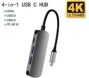 USB C Hub Multiport Adapter - 4 in 1 Portable Dongle with 4K HDMI, USB3.0 Ports, USB2.0 Ports, PD Charger Compatible for MacBook Pro, XPS More Type C Devices. USB C Hub Multiport Adapter - 4 in 1 Portable Dongle with 4K HDMI, USB3.0 Ports, USB2.0 Ports, PD Charger Compatible for MacBook Pro, XPS More Type C Devices.