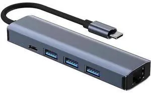 Type C Hub Multiport Adapter 6-in-1 USB Dongle for MacBook Pro Air, Gigabit Ethernet with 4K HDMI, 3*USB3.0,, 100W PD, Gigabit Ethernet Compatible for Windows/Mac/iPad Type C Hub Multiport Adapter 6-in-1 USB Dongle for MacBook Pro Air, Gigabit Ethernet with 4K HDMI, 3*USB3.0,, 100W PD, Gigabit Ethernet Compatible for Windows/Mac/iPad