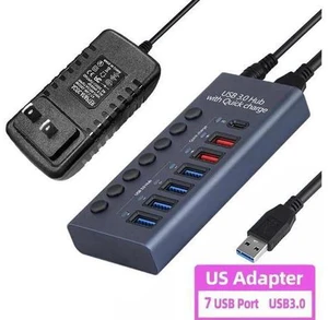 7-Port Powered USB 3.0 Hub with 4 USB 3.0 Data Transmission Ports + 2 Smart Charging Ports + 1 PD Charging Port USB Splitter for Laptop/PC work for Mouse Keyboard Hard Drive or More USB 7-Port Powered USB 3.0 Hub with 4 USB 3.0 Data Transmission Ports + 2 Smart Charging Ports + 1 PD Charging Port USB Splitter for Laptop/PC work for Mouse Keyboard Hard Drive or More USB