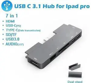 USB C Hub for iPad Pro 2020/2018 7 in 1 Hub with 4K@30Hz HDMI HDR, USB 3.0 3.5mm Audio and 60W PD&Data SD/Micro Card Reader Aluminum USB-C Dock Adapter for iPad Pro MacBook Pro and More USB C Hub for iPad Pro 2020/2018 7 in 1 Hub with 4K@30Hz HDMI HDR, USB 3.0 3.5mm Audio and 60W PD&Data SD/Micro Card Reader Aluminum USB-C Dock Adapter for iPad Pro MacBook Pro and More
