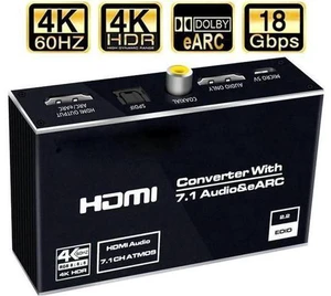 HDMI Audio Extractor 4K60Hz ARC/eARC Audio Extractor HDMI2.0 Splitter Audio Converter,HDMI+Optical Toslink SPDIF+3.5mm Audio Jack+Coaxial+7.1Ch, Support-HDCP 2.2-EDID,Dolby Vision,HDR 10 HDMI Audio Extractor 4K60Hz ARC/eARC Audio Extractor HDMI2.0 Splitter Audio Converter,HDMI+Optical Toslink SPDIF+3.5mm Audio Jack+Coaxial+7.1Ch, Support-HDCP 2.2-EDID,Dolby Vision,HDR 10