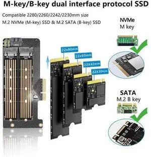 M.2 NVMe SSD to PCIe Adapter Card,M.2 NVME(M-Key) +SATA (B-Key) SSD PCIe 3.0 x4 x8 x16 Controller Expansion Card for 2230 2242 2260 2280 22110 Size M.2 SSD M.2 NVMe SSD to PCIe Adapter Card,M.2 NVME(M-Key) +SATA (B-Key) SSD PCIe 3.0 x4 x8 x16 Controller Expansion Card for 2230 2242 2260 2280 22110 Size M.2 SSD