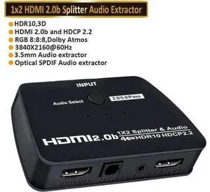 HDMI Switch 4K HDMI Splitter-HDMI Switcher Splitter 1 Input 2 Output, Support 4K 3D 1080P for Xbox PS4 Roku HDTV Fire Stick Blu Ray(with Audio Extractor(3.5mm & SPDIF audio out)) HDMI Switch 4K HDMI Splitter-HDMI Switcher Splitter 1 Input 2 Output, Support 4K 3D 1080P for Xbox PS4 Roku HDTV Fire Stick Blu Ray(with Audio Extractor(3.5mm & SPDIF audio out))