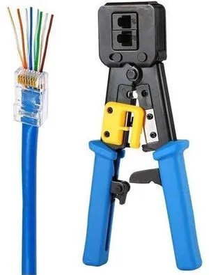 RJ45 Crimp Tool Pass Through Cat5 Cat5e Cat6 Crimping Tool for RJ45/RJ12 Regular and End-Pass-Through connectors (Blue) RJ45 Crimp Tool Pass Through Cat5 Cat5e Cat6 Crimping Tool for RJ45/RJ12 Regular and End-Pass-Through connectors (Blue)