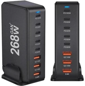 8 Prots USB C 268W Fast Charger QC4.0 USB PD Muti Ports GaN Charger Mobile Phone Quick Charging Type C Wall for iPhone Xiaomi Samsung - Black 8 Prots USB C 268W Fast Charger QC4.0 USB PD Muti Ports GaN Charger Mobile Phone Quick Charging Type C Wall for iPhone Xiaomi Samsung - Black