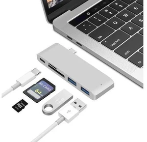 USB C Hub Adapter. 5 in 1 Type-C Adapter with Aluminum Shell, SD + Micro SD Card Reader + 2 USB 3.0Port + USB-C Power Delivery Port for MacBook Chromebook Pixel Surface Pro -Silver USB C Hub Adapter. 5 in 1 Type-C Adapter with Aluminum Shell, SD + Micro SD Card Reader + 2 USB 3.0Port + USB-C Power Delivery Port for MacBook Chromebook Pixel Surface Pro -Silver