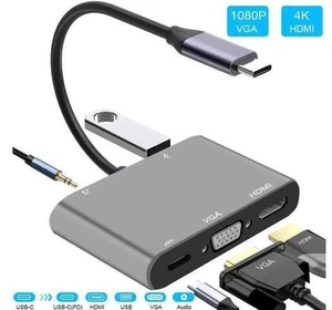 USB C to HDMI VGA Adapter, 5-in-1 Type-c Hub with 4K HDMI,1080P VGA,USB 3.0, 3.5mm Audio Port, 60W USB C PD Charging Compatible for MacBook Pro/iPad Pro 2018/ Samsung Galaxy/Dell XPS USB C to HDMI VGA Adapter, 5-in-1 Type-c Hub with 4K HDMI,1080P VGA,USB 3.0, 3.5mm Audio Port, 60W USB C PD Charging Compatible for MacBook Pro/iPad Pro 2018/ Samsung Galaxy/Dell XPS