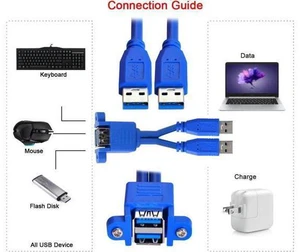 Combo Dual USB 3.0 Male to Stackable Female Extension Cable with Screw Panel Mount Holes 50cm Combo Dual USB 3.0 Male to Stackable Female Extension Cable with Screw Panel Mount Holes 50cm