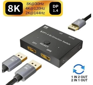 8K DisplayPort 1.4 Switch 8K Bi-Directional Splitter 8K@30Hz 4K@120Hz 1440p@165Hz 1in 2out 2in 1out High Speed 32Gbps Converter Compatible with Monitor Projector TV PC Laptop and More 8K DisplayPort 1.4 Switch 8K Bi-Directional Splitter 8K@30Hz 4K@120Hz 1440p@165Hz 1in 2out 2in 1out High Speed 32Gbps Converter Compatible with Monitor Projector TV PC Laptop and More