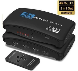 4K@60Hz HDMI Switch 5in1 Out w/IR Remote Control 5 Port Switcher Selector Box for Xbox Nintendo PS4/5 TV Fire Stick Roku Supports Ultra HD Dolby Vision 18.5Gbps HDR10 HDCP 2.2 3D OZQ3-5 4K@60Hz HDMI Switch 5in1 Out w/IR Remote Control 5 Port Switcher Selector Box for Xbox Nintendo PS4/5 TV Fire Stick Roku Supports Ultra HD Dolby Vision 18.5Gbps HDR10 HDCP 2.2 3D OZQ3-5