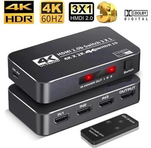 Switcher HDMI 2.0-compatible 3 in 1 out 4K 60Hz 2K 120Hz Switch Splitter adapter IR Remote For PS5 PS4 Projector Supports Ultra HD Dolby Vision, 18.5Gbps, HDR10, HDCP 2.2 & 3D - OZQ2-2 Switcher HDMI 2.0-compatible 3 in 1 out 4K 60Hz 2K 120Hz Switch Splitter adapter IR Remote For PS5 PS4 Projector Supports Ultra HD Dolby Vision, 18.5Gbps, HDR10, HDCP 2.2 & 3D - OZQ2-2