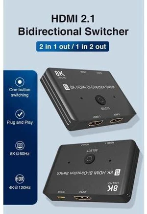 HDMI 2.1 Ultra 8K Bi-Directional Switch 8K@60Hz 4K@120Hz 1in 2out 2in 1out High Speed 48Gbps Splitter(Singal Display) Converter Compatible with Xbox X PS5 Blue HDMI 2.1 Ultra 8K Bi-Directional Switch 8K@60Hz 4K@120Hz 1in 2out 2in 1out High Speed 48Gbps Splitter(Singal Display) Converter Compatible with Xbox X PS5 Blue