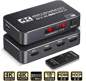 4K@60Hz HDMI Switch 3in1 Out w/IR Remote Control 3Port Switcher Selector Box for Xbox Nintendo PS5 PS4 TV Fire Stick Roku Supports Ultra HD Dolby Vision 18.5Gbps HDR10 HDCP 2.2 3D OZQ2-2 4K@60Hz HDMI Switch 3in1 Out w/IR Remote Control 3Port Switcher Selector Box for Xbox Nintendo PS5 PS4 TV Fire Stick Roku Supports Ultra HD Dolby Vision 18.5Gbps HDR10 HDCP 2.2 3D OZQ2-2