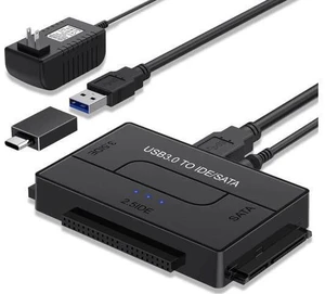 USB 3.0 to IDE and SATA Converter External Hard Drive Adapter Kit for Universal 2.5/3.5 HDD/SSD Hard Drive Disk, Included 12V/2A Power Adapter USB 3.0 to IDE and SATA Converter External Hard Drive Adapter Kit for Universal 2.5/3.5 HDD/SSD Hard Drive Disk, Included 12V/2A Power Adapter