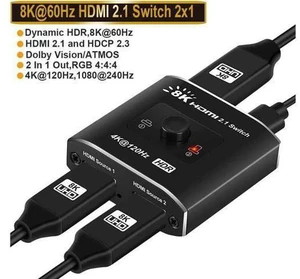 HDMI 2.1 Switch 8K 2 in 1 Out HDMI Switcher 2 Port Support 8K 60Hz 4K 120Hz HDCP 2.3 Ultra HD 3D for Xbox PS4 PS5 Roku UHD TV Monitor Projector (OZ8Q2B) HDMI 2.1 Switch 8K 2 in 1 Out HDMI Switcher 2 Port Support 8K 60Hz 4K 120Hz HDCP 2.3 Ultra HD 3D for Xbox PS4 PS5 Roku UHD TV Monitor Projector (OZ8Q2B)