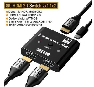 HDMI 2.1 Switch 8K@60Hz, Bi-Directional HDMI Switcher 4K@120Hz, Aluminum HDMI Splitter 2 in 1 Out 48Gbps Ultra HD Compatible with Xbox Series X PS5 Fire Stick HDMI 2.1 Switch 8K@60Hz, Bi-Directional HDMI Switcher 4K@120Hz, Aluminum HDMI Splitter 2 in 1 Out 48Gbps Ultra HD Compatible with Xbox Series X PS5 Fire Stick