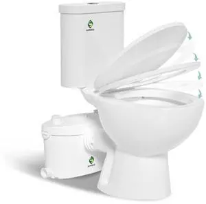 Upflush Toilet 600W Macerating Toilet System with AC Vent | Silent & Power Toilet Pump For Basement | Toilet Bowl, Toilet Seat, Water Tank & Macerator Pump | Max Pumping to V32.8 & H263 Feet Upflush Toilet 600W Macerating Toilet System with AC Vent | Silent & Power Toilet Pump For Basement | Toilet Bowl, Toilet Seat, Water Tank & Macerator Pump | Max Pumping to V32.8 & H263 Feet