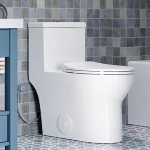 T0350W One-Piece Elongated Toilet, 17" ADA Chair Height, Dual Flush 0.8/1.28 GPF, MaP 1000g Powerful Flush, Soft-Close Seat, Skirted Design, Square Flush Button, 12" Rough-In, White T0350W One-Piece Elongated Toilet, 17" ADA Chair Height, Dual Flush 0.8/1.28 GPF, MaP 1000g Powerful Flush, Soft-Close Seat, Skirted Design, Square Flush Button, 12" Rough-In, White