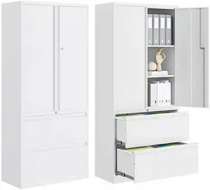 2-Drawer Metal File Cabinet, Lateral Vertical Filing Cabinets for Home Office, Locking File Cabinet with Storage Shelves, Legal/Letter/A4 Size (White, Assemble Required) 2-Drawer Metal File Cabinet, Lateral Vertical Filing Cabinets for Home Office, Locking File Cabinet with Storage Shelves, Legal/Letter/A4 Size (White, Assemble Required)
