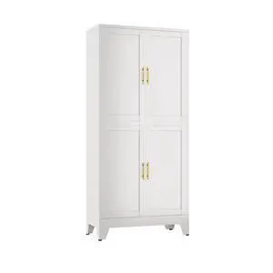 White Storage Cabinet, Kitchen Pantry Cabinet with 4 Doors and 3 Adjustable Shelves, Pantry with Adjustable Leveling Foot for Kitchen, Living Room and Dinning Room. 47" H White Storage Cabinet, Kitchen Pantry Cabinet with 4 Doors and 3 Adjustable Shelves, Pantry with Adjustable Leveling Foot for Kitchen, Living Room and Dinning Room. 47" H