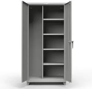 Storage Cabinet with Full Height Locker and 4 Shelves | Secured by Pry-Resistant Doors, Tamper-Proof Hinges, 3-Point Locking System | Standard Padlock | 36" W x 24" D x 75" H | Light Gray Storage Cabinet with Full Height Locker and 4 Shelves | Secured by Pry-Resistant Doors, Tamper-Proof Hinges, 3-Point Locking System | Standard Padlock | 36" W x 24" D x 75" H | Light Gray