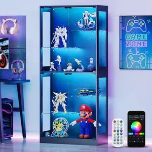 69-inch Glass Display Cabinet Curio Cabinet with RGB LED Lights, Adjustable Shelves & Anti-Tip Design for Collectibles, Figures, Living Room | Black 69-inch Glass Display Cabinet Curio Cabinet with RGB LED Lights, Adjustable Shelves & Anti-Tip Design for Collectibles, Figures, Living Room | Black