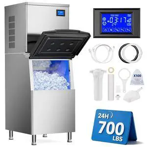 Commercial Ice Maker Machine, 700Lbs/24H with 500LBS Ice Bin Commercial Ice Machine, ETL Approval Industrial Ice Machine, Stainless Steel Self-Cleaning for Bar Restaurant Hotel Commercial Ice Maker Machine, 700Lbs/24H with 500LBS Ice Bin Commercial Ice Machine, ETL Approval Industrial Ice Machine, Stainless Steel Self-Cleaning for Bar Restaurant Hotel