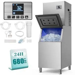 Commercial Ice Maker Machine, 680Lbs/24h with 560LBS Ice Bin Commercial Ice Machine, ETL Approval Industrial Ice Machine, Stainless Steel Self-Cleaning for Bar Restaurant Hotel Commercial Ice Maker Machine, 680Lbs/24h with 560LBS Ice Bin Commercial Ice Machine, ETL Approval Industrial Ice Machine, Stainless Steel Self-Cleaning for Bar Restaurant Hotel