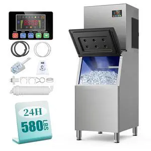 Commercial Ice Maker Machine 580Lbs/24H with 400LBS Storage Bin, Industrial Ice Machine, Self Cleaning, ETL Certified, Ice Ready in 5-15min, Perfect for Restaurant Bar Cafe Commercial Ice Maker Machine 580Lbs/24H with 400LBS Storage Bin, Industrial Ice Machine, Self Cleaning, ETL Certified, Ice Ready in 5-15min, Perfect for Restaurant Bar Cafe