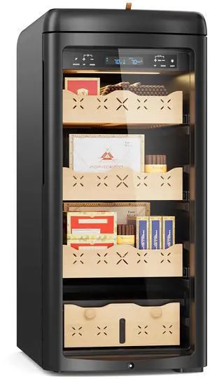 115L Electric Cigar Humidor,900 Counts Large Capacity,Intelligent Temperature & Humidity Control,Spanish Cedar Wood Drawer,Digital LED Display,Stainless Steel Lockable Cabinet, black 115L Electric Cigar Humidor,900 Counts Large Capacity,Intelligent Temperature & Humidity Control,Spanish Cedar Wood Drawer,Digital LED Display,Stainless Steel Lockable Cabinet, black