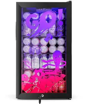 Small Beverage Refrigerator with LED Light Up Door 128 Can Freestanding Drink Fridge, Mini Beer Cooler with 4 Removable Shelves, Child Safety Lock for Party Bar Gaming Room,World Cup Edition Small Beverage Refrigerator with LED Light Up Door 128 Can Freestanding Drink Fridge, Mini Beer Cooler with 4 Removable Shelves, Child Safety Lock for Party Bar Gaming Room,World Cup Edition