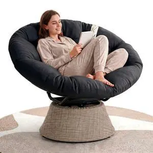 2026 Upgraded 43 Papasan Chair with Non-Slip Cushion Anchor, Swivel Lounge Chair with Reinforced Steel Frame for Indoor/Outdoor, Comfortable Reading Chair for Living Room, Patio, Porch, Black 2026 Upgraded 43 Papasan Chair with Non-Slip Cushion Anchor, Swivel Lounge Chair with Reinforced Steel Frame for Indoor/Outdoor, Comfortable Reading Chair for Living Room, Patio, Porch, Black