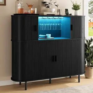 55" Fluted Wine Bar Cabinet with LED Lights, Coffee Bar Cabinet with Power Outlet, Modern Liquor Whiskey Cabinets with Wine Rack and Glass Holder, Home Bar for Living Room Kitchen 55" Fluted Wine Bar Cabinet with LED Lights, Coffee Bar Cabinet with Power Outlet, Modern Liquor Whiskey Cabinets with Wine Rack and Glass Holder, Home Bar for Living Room Kitchen