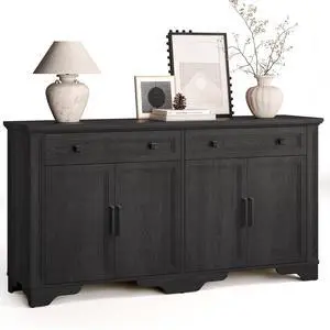 63" Sideboard Buffet Cabinet, Kitchen Buffet Storage Cabinet, Large Credenza with Drawers & Doors, Wood Coffee Bar Console Wine Bar for Living Room Hallway Black 63" Sideboard Buffet Cabinet, Kitchen Buffet Storage Cabinet, Large Credenza with Drawers & Doors, Wood Coffee Bar Console Wine Bar for Living Room Hallway Black