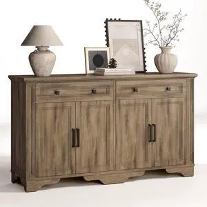 55" Sideboard Buffet Cabinet, Kitchen Buffet Storage Cabinet, Large Credenza with Drawers & Doors, Wood Coffee Bar Console Wine Bar for Living Room Hallway Washed Brown 55" Sideboard Buffet Cabinet, Kitchen Buffet Storage Cabinet, Large Credenza with Drawers & Doors, Wood Coffee Bar Console Wine Bar for Living Room Hallway Washed Brown