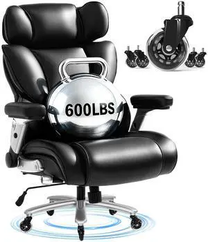 600lbs Big and Tall Office Chair for Heavy People, Heavy Duty Computer Desk Chair with Dynamic Lumbar Support 2D Armrest Blade Wheels, Chairs for Home Office Gaming Working, Leather, Black 600lbs Big and Tall Office Chair for Heavy People, Heavy Duty Computer Desk Chair with Dynamic Lumbar Support 2D Armrest Blade Wheels, Chairs for Home Office Gaming Working, Leather, Black