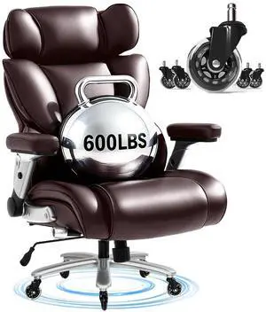 600lbs Big and Tall Office Chair for Heavy People, Heavy Duty Computer Desk Chair with Dynamic Lumbar Support 2D Armrest Blade Wheels, Chairs for Home Office Gaming Working, Leather, Brown 600lbs Big and Tall Office Chair for Heavy People, Heavy Duty Computer Desk Chair with Dynamic Lumbar Support 2D Armrest Blade Wheels, Chairs for Home Office Gaming Working, Leather, Brown