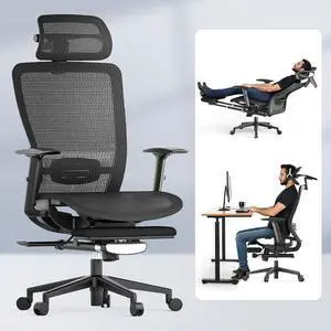 Ergonomic Office Chair with Footrest, Mesh High Back Computer Chair, Home Office Desk Chairs, with Adjustable Lumbar Support/2D Headrest/Reliable Base, Breathable Mesh Seat, Black, OC3 AIR-F Ergonomic Office Chair with Footrest, Mesh High Back Computer Chair, Home Office Desk Chairs, with Adjustable Lumbar Support/2D Headrest/Reliable Base, Breathable Mesh Seat, Black, OC3 AIR-F