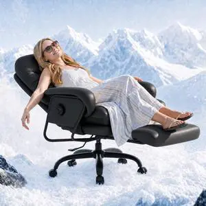 Cooling Ergonomic Office Chair with Footrest Indoor Lounge Computer Chair with 90-165° 4-Level Reclining, Chairs for Working Relaxing Sleeping, Tech Cooling Leather with 0.4 Q-Max, Black Cooling Ergonomic Office Chair with Footrest Indoor Lounge Computer Chair with 90-165° 4-Level Reclining, Chairs for Working Relaxing Sleeping, Tech Cooling Leather with 0.4 Q-Max, Black