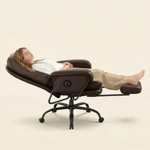 Multi-Task Chaise Lounge Chair Indoor with Footrest 90-165° 4-Level Reclining Lumbar Support, Sofa Chairs for Living Room Study Working Relaxing Sleeping, PU Leather+Iron Base, Brown, HC4 Multi-Task Chaise Lounge Chair Indoor with Footrest 90-165° 4-Level Reclining Lumbar Support, Sofa Chairs for Living Room Study Working Relaxing Sleeping, PU Leather+Iron Base, Brown, HC4