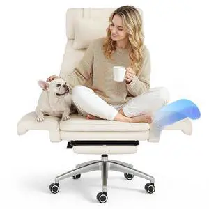 Oversized Big and Tall Office Chair, 180° Flip Armrests for Pets&Cross Legged, Computer Desk Chair with Footrest, Lounge Chairs for Home Office Gaming Working, ScratchSafe Air Leather, Beige Oversized Big and Tall Office Chair, 180° Flip Armrests for Pets&Cross Legged, Computer Desk Chair with Footrest, Lounge Chairs for Home Office Gaming Working, ScratchSafe Air Leather, Beige