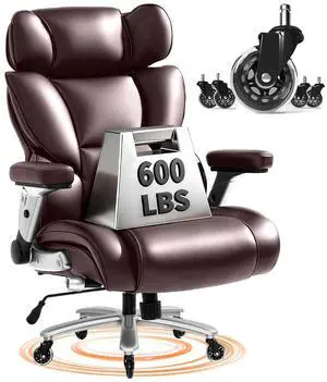 600lbs Big and Tall Office Chair for Heavy People, High Back Heavy Duty Computer Chair with Lumbar Support 2D Armrest, Desk Chairs for Working Gaming Relaxing Cross Legged, PU Leather, Brown 600lbs Big and Tall Office Chair for Heavy People, High Back Heavy Duty Computer Chair with Lumbar Support 2D Armrest, Desk Chairs for Working Gaming Relaxing Cross Legged, PU Leather, Brown
