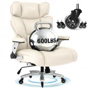 600lbs Big and Tall Office Chair for Heavy People, Heavy Duty Computer Desk Chair with Dynamic Lumbar Support 2D Armrest Blade Wheels, Chairs for Home Office Gaming Working, Leather, Beige 600lbs Big and Tall Office Chair for Heavy People, Heavy Duty Computer Desk Chair with Dynamic Lumbar Support 2D Armrest Blade Wheels, Chairs for Home Office Gaming Working, Leather, Beige