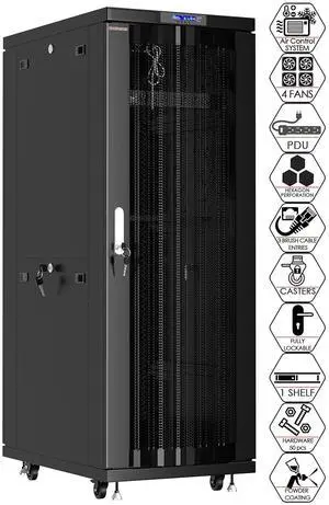 42U Server Rack Cabinet, 39 Deep 19 Floor Standing Network Enclosure, 1600 lb Capacity, 35 Rail Depth, Mesh Doors, 4 Fans, PDU, Shelf & Mounting Hardware 42U Server Rack Cabinet, 39 Deep 19 Floor Standing Network Enclosure, 1600 lb Capacity, 35 Rail Depth, Mesh Doors, 4 Fans, PDU, Shelf & Mounting Hardware