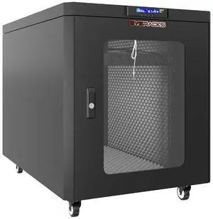 12U Soundproof Server Cabinet, 19-Inch, Glass Door | Dual fans, thermostat control, acoustic enclosure, PDU, shelf, casters 12U Soundproof Server Cabinet, 19-Inch, Glass Door | Dual fans, thermostat control, acoustic enclosure, PDU, shelf, casters